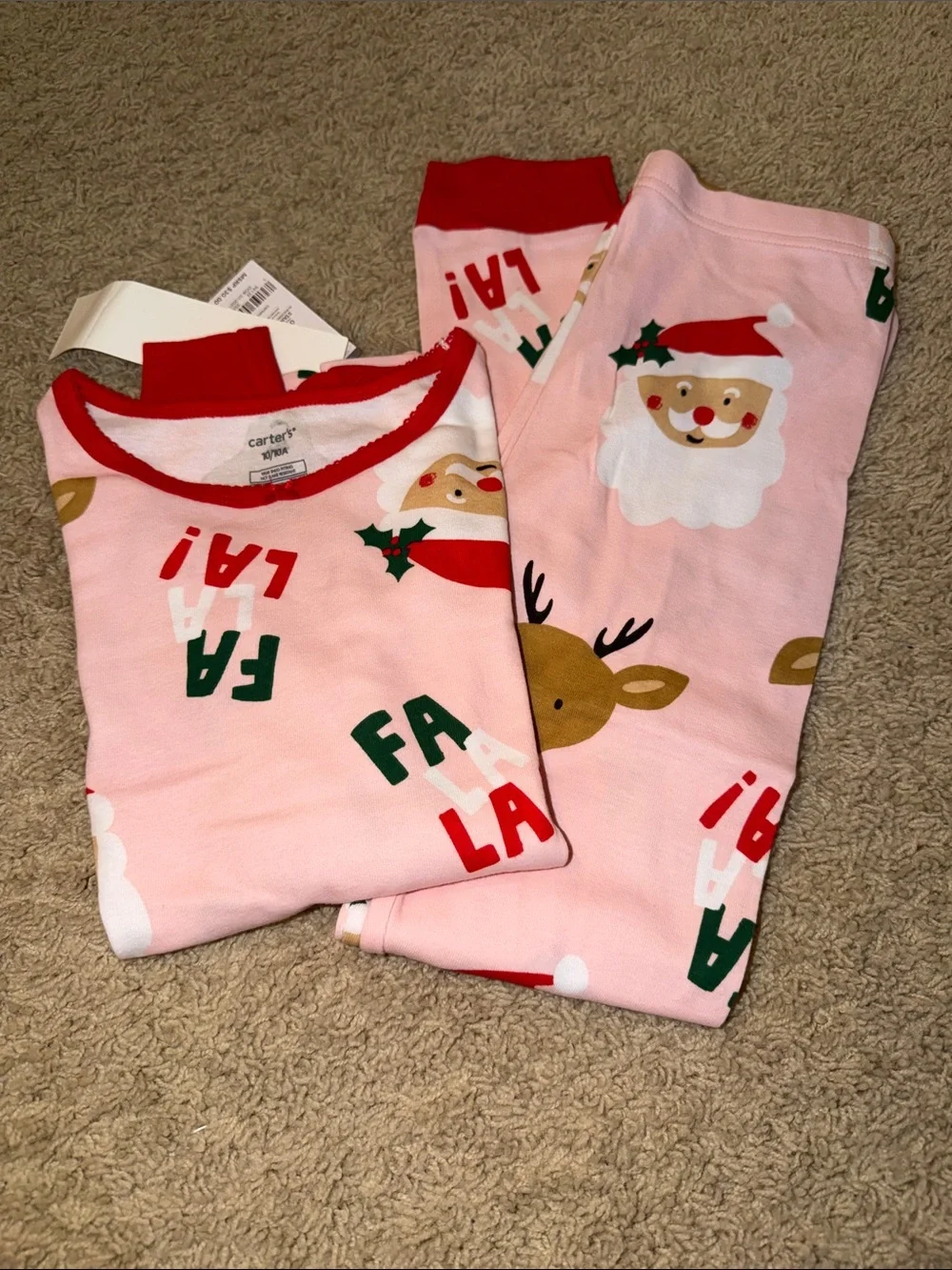 Carter's Pink Christmas Santa & Reindeer Pajama Set